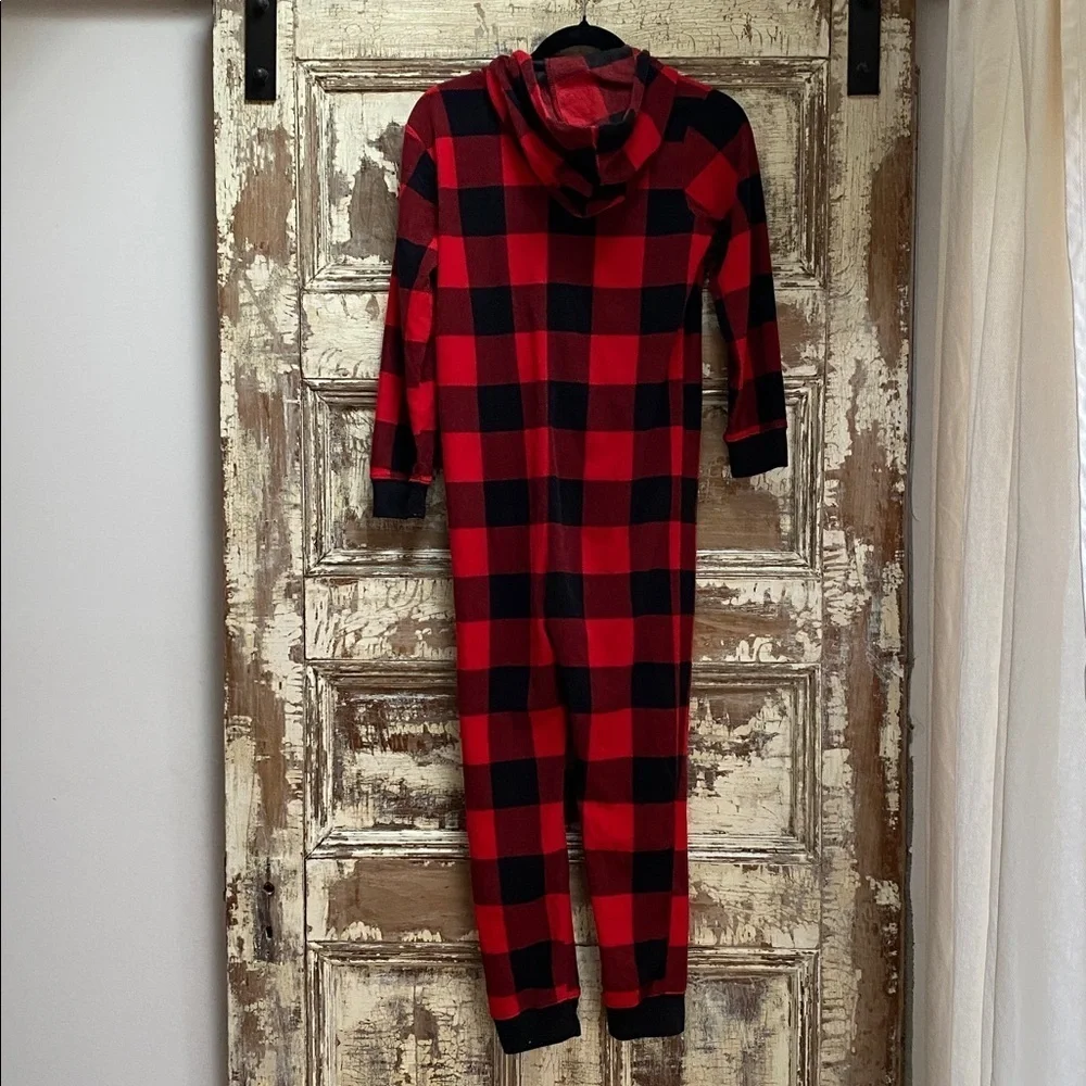 Old Navy Red and Black Plaid Flannel Hooded Pajamas, L